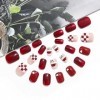 Brishow Faux Ongles Décoration de Noël Presse sur Ongles Rouge Court Faux Ongles Couverture Complète Stick on Nails 24pcs pou