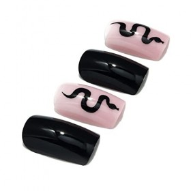 Brishow Faux ongles français poudre faux ongles serpent noir par ongles ensemble complet de 24 pièces pour les femmes et les 