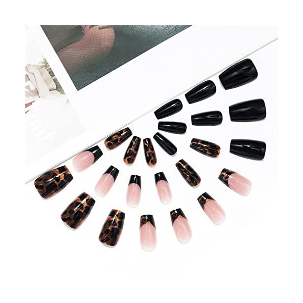 Brishow Faux ongles français ambre ongles Rose Court faux ongles ensemble complet de stickers à ongles 24pcs pour les femmes 