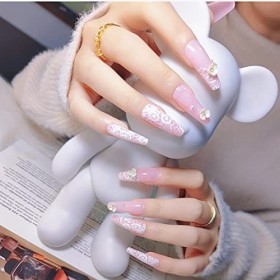 24 Pièces Appuyez sur les ongles,Faux ongles longs fleurs,Faux ongles longs ballerine,Couverture complète faux ongles,pour fe