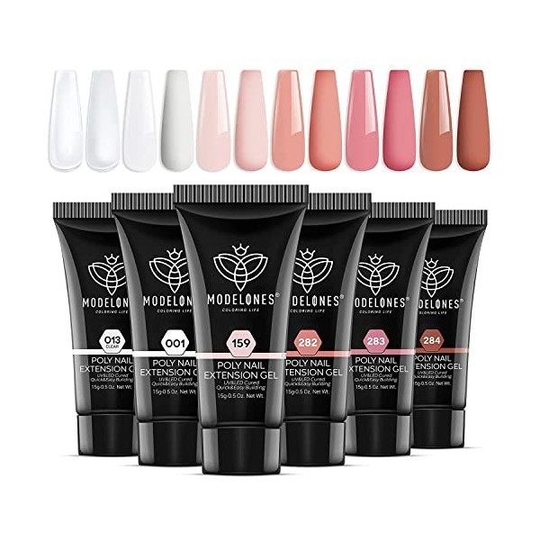 Modelones Polygel 6 Couleurs 15 ml Extension Gel pour Faux Ongles Extension Rose Construction Vernis Semi Permanent Quick Bui