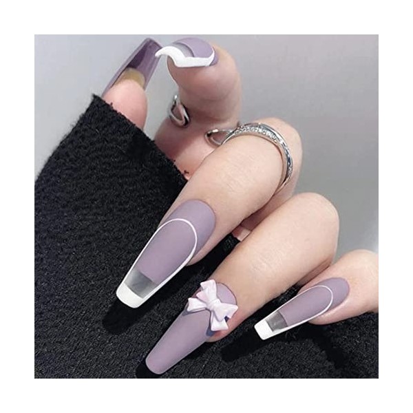 RUNRAYAY Pink Nude French Press on Fake Nails, Marble Medium Square Sharp Acrylic Press-On Fake Fingers Nail with Design for 
