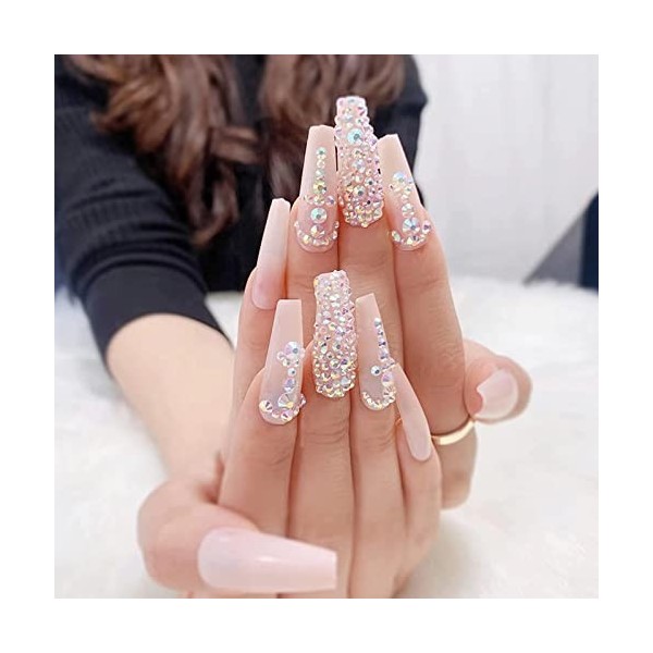 RUNRAYAY Pink Nude French Press on Fake Nails, Marble Medium Square Sharp Acrylic Press-On Fake Fingers Nail with Design for 