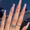 RUNRAYAY Pink Nude French Press on Fake Nails, Marble Medium Square Sharp Acrylic Press-On Fake Fingers Nail with Design for 