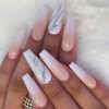 RUNRAYAY Pink Nude French Press on Fake Nails, Marble Medium Square Sharp Acrylic Press-On Fake Fingers Nail with Design for 