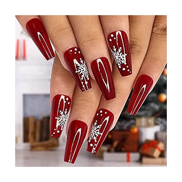 Vatocu Noël Carré Faux Ongles Court Rouge Blanc coller de faux ongles Flocons de neige Elk Appuyer sur les ongles Points Acry...
