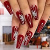 Vatocu Noël Carré Faux Ongles Court Rouge Blanc coller de faux ongles Flocons de neige Elk Appuyer sur les ongles Points Acry...