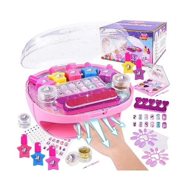 FORMIZON Kit Manucure Enfant Fille, Kit Vernis Enfant avec Sèche Ongles, Maquillage Enfant Fille, Kit Vernis à Ongle Pour Enf