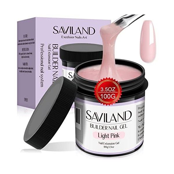 Saviland 100g Gel Ongle U V Construction, Gel Ongles Professionel Dur Rose Clair Grande Capacité, Builder Gel pour Protéger l