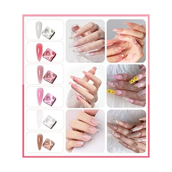 6 Poly Gel Couleur, Kit Poly-gel Complet, Poly Nail Gel En Tube Pour Bricolage Facile à Extension Ongles, Avec Ongles Patch e