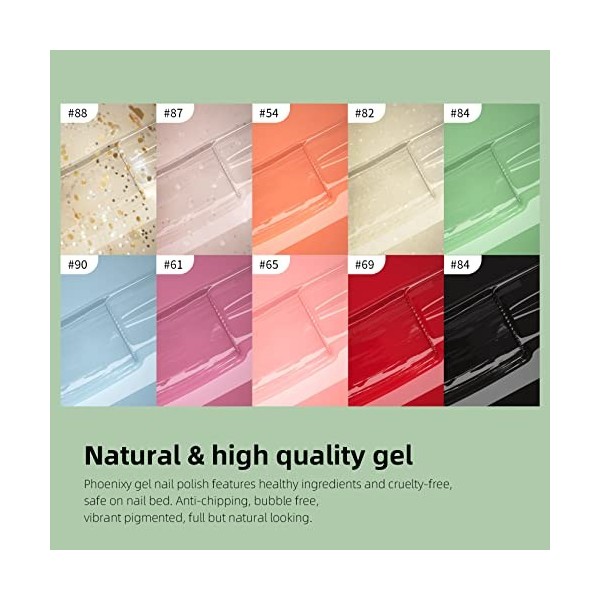 Phoenixy Kit de vernis à ongles gel avec lampe,10 couleurs,Lampe à ongles 36 W,Couche de base mate brillante,Outils de manucu