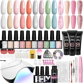 Kit Vernis Semi Permanent Complet, Phoenixy 10 Couleurs Vernis à Ongles Gels 3 Couleurs Poly Nail Gels avec 36W Lampe UV Ongl