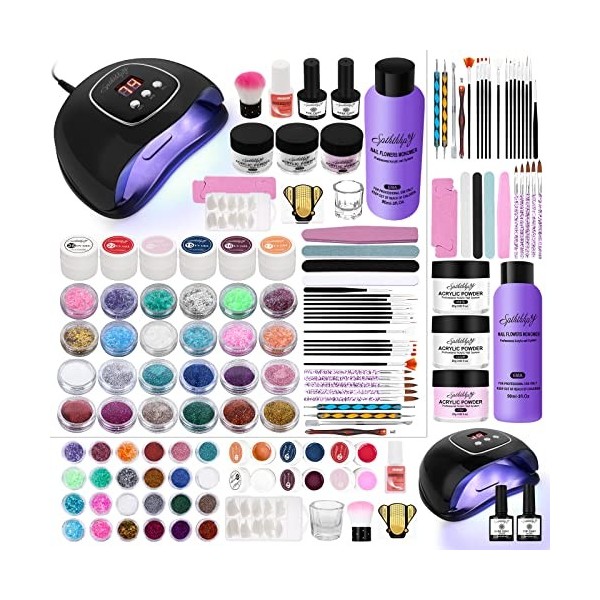 SPTHTHHPY kit verni semi permanent Lampe LED 48W+ Acrylique ongles 90ML et ensemble de poudre + Semi Permanent Vernis à ongle