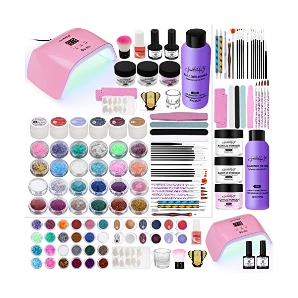 SPTHTHHPY Acrylic Nail Set of 6 UV Nail Polish Set with 48 W UV/LED Nail Lamp, Acrylic Powder Set and 90 ml Acrylic Liquid Pr