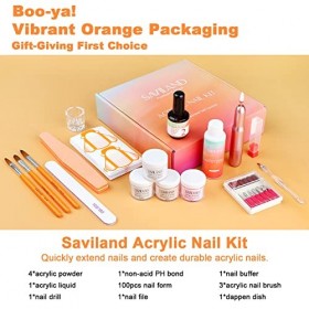 Saviland Kit Acrylique Ongle Complet + Ponceuse pour Ongles Professionnel, Clair/Blanc/Rose/Nudess Super Fine Poudre Acryliqu