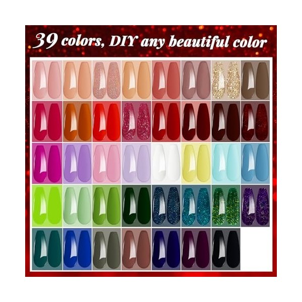 48Pcs Vernis Semi Permanent, 39 Couleurs + 2 Base ＋1 Top Coat Brillant ＋1 Top Coat Matte ＋1 Top Coat Diamant ＋1 Top Coat Fluo