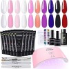 Kit de démarrage en poly gel avec lampe UV, 10 couleurs Nude transparent rose Kit dextension pour ongles avec base top coat 