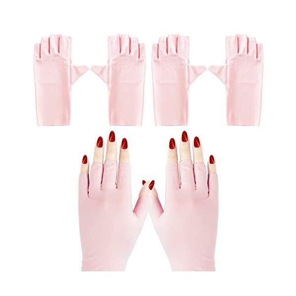 Unaone Lot de 2 paires de gants anti-UV anti-UV pour manucure en gel, protection contre la lumière UV, Rose, D