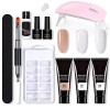 Kit Ongle Gel, Lampe à UV LED Kit Ongle Gel Manicure Kit avec 3 Couleurs 15ml Gel dExtensions dOngles Kit + Base Coat et To