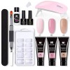 Kit Ongle Gel, Lampe à UV LED Kit Ongle Gel Manicure Kit avec 3 Couleurs 15ml Gel dExtensions dOngles Kit + Base Coat et To