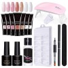 Kit Ongle Gel, Lampe à UV LED Kit Ongle Gel Manicure Kit avec 3 Couleurs 15ml Gel dExtensions dOngles Kit + Base Coat et To