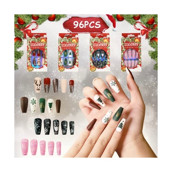 4 boîtes Presse de Noël sur les ongles,Appuyez sur Ongles de Cercueil avec 4 feuilles de gelée, pour Noël, décoration dongle