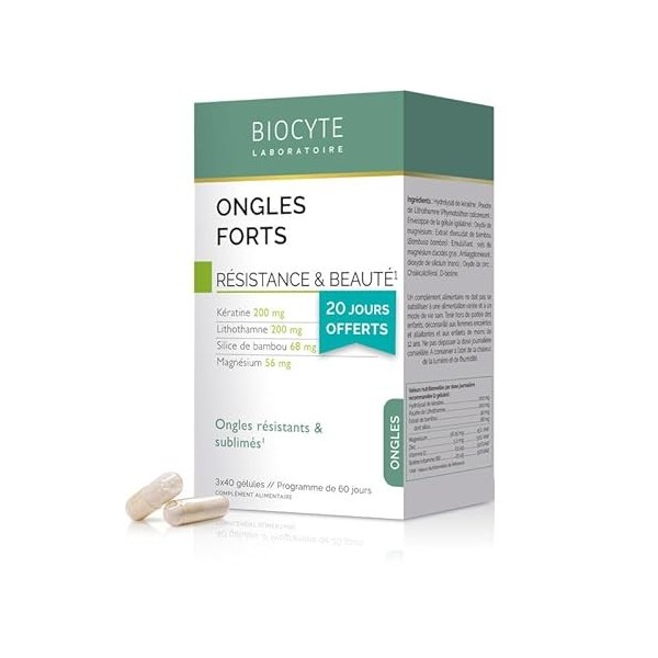 BIOCYTE Pack Ongles Forts - Complément Alimentaire Beauté des Ongles, Ongles Résistants et Sublimés - Kératine, Lithothamne, 