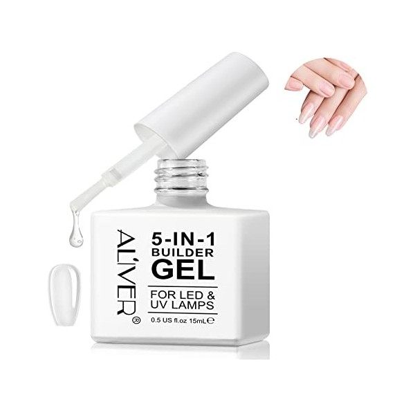 Gel Construction Ongle UV 5-En-1 15 ml, Transparent Builder Gel, Gel de base, Vernis à ongles LED pour Nail Extension, Répara