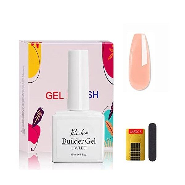 Rechoo 15ML Gel Builder 5 en 1- Blanc Gel Construction Ongle avec 50pcs Ongles en Forme pour lamélioration des Ongles, White