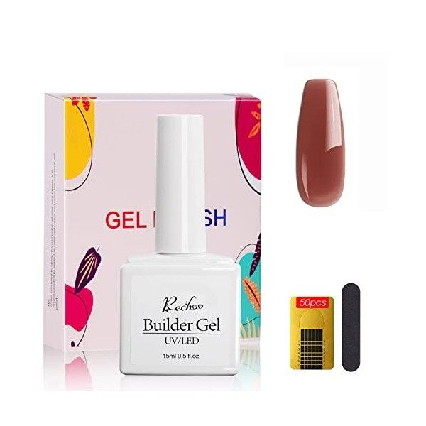 Rechoo 15ML Gel Builder 5 en 1- Blanc Gel Construction Ongle avec 50pcs Ongles en Forme pour lamélioration des Ongles, White