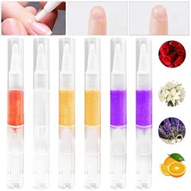 Lot de 6 stylos de soin pour les ongles - 4 saveurs différentes - Huile pour cuticules - Traitement avec pinceau souple pour 
