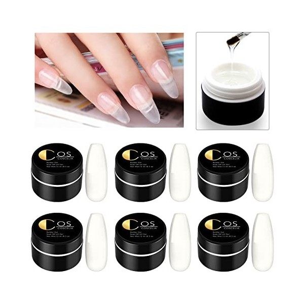 COSCELIA 6X15ml Gel Construction Ongle u v pour Extension Faux Ongles Nail Art, Gel Dur Transparent De 15ml pour Renforcer Le