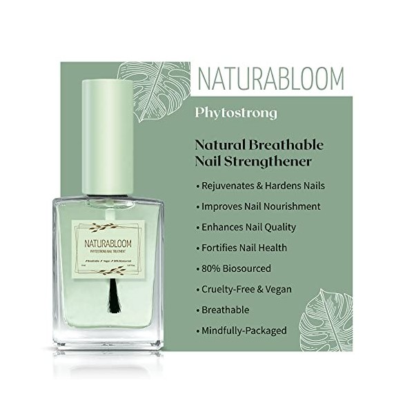 NATURABLOOM Phytostrong Renforçateur dongles respirant – Huile pour cuticules et traitement des ongles pour un soin naturel 