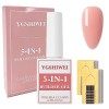 Rose Nude Clair 5 en 1 Builder Gel, Gel Construction Ongle UV, Gummy Base Pose Americaine, Colle Faux Ongles,100 PCS Chablon 