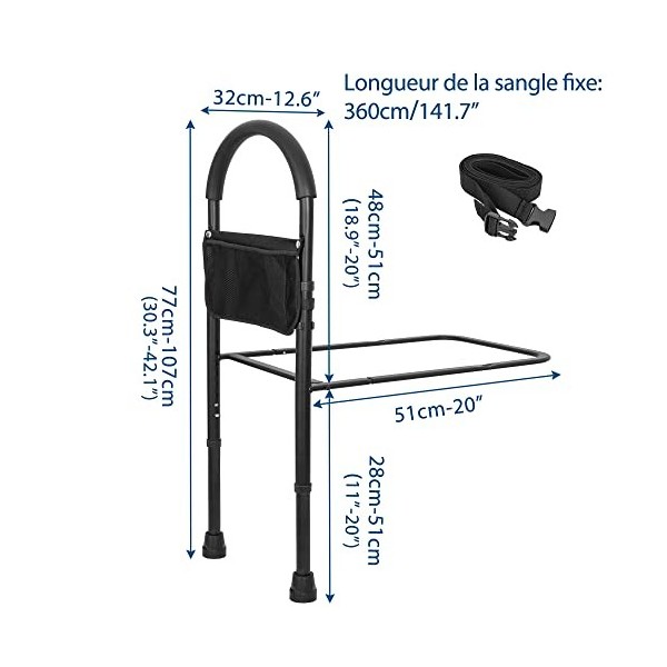 IBVIVIC Rail de lit de Sécurité, Barre Poignées de Lit dappui de sécurité à Hauteur Réglable, Personnes âgées handicapées Ha