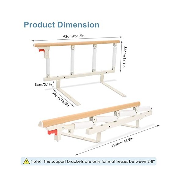 Hlieeosfcn Barrière de lit pour Personnes Agées,Poignée dassistance à la sécurité pour Rail de lit,Barriere Lit Pliable Gard