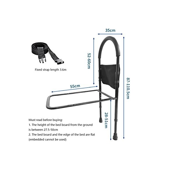 Barre dassistance au lit avec Poche de Rangement pour Personnes âgées réglable en Hauteur pour Aider à Entrer et Sortir du l