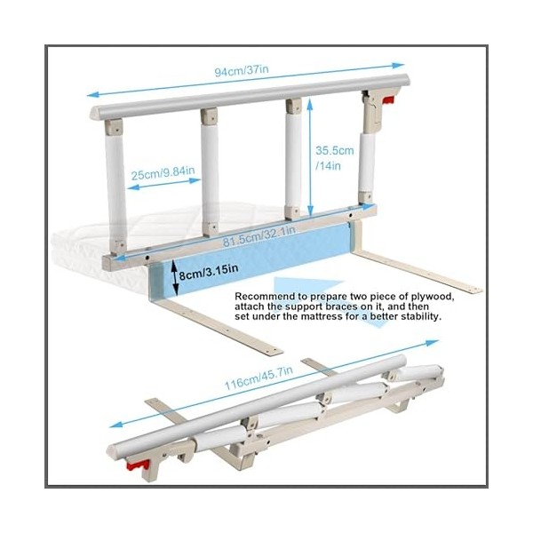 Barrière de lit pliable pour personnes âgées - Pour les personnes âgées - 97 x 35,5 cm - 94 x 40 cm