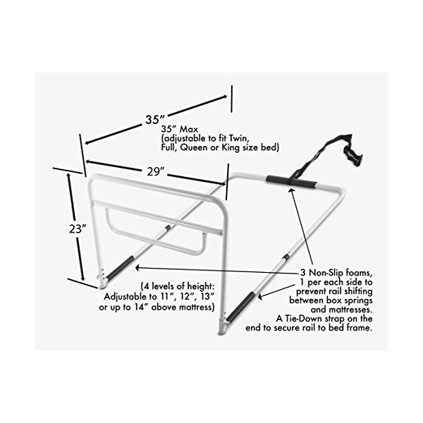 RMS Barre De Lit Simple - Barre DAppui Pour Lit Réglable En Hauteur, Barre DAppui Côté Lit - Convient Aux Lits King, Queen,