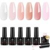 modelones 8-in-1 Gel Construction Ongle UV, 6PCS Nude Gummy Base Pose Americaine,Gel Builder Gel Pour Ongles, Vernis Semi Per