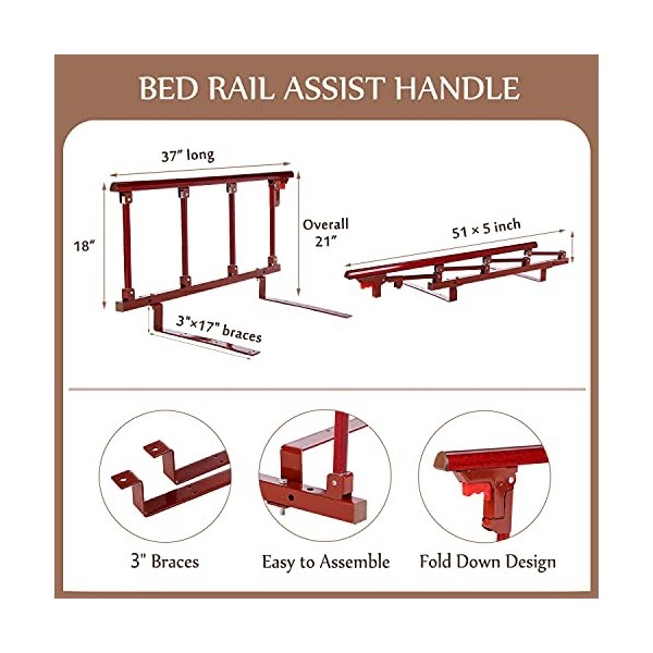 Rails de lit pour personnes âgées adultes âgées et âgées - Barre daide - Barre de demi-chevet - Canne de sécurité - Poignée 