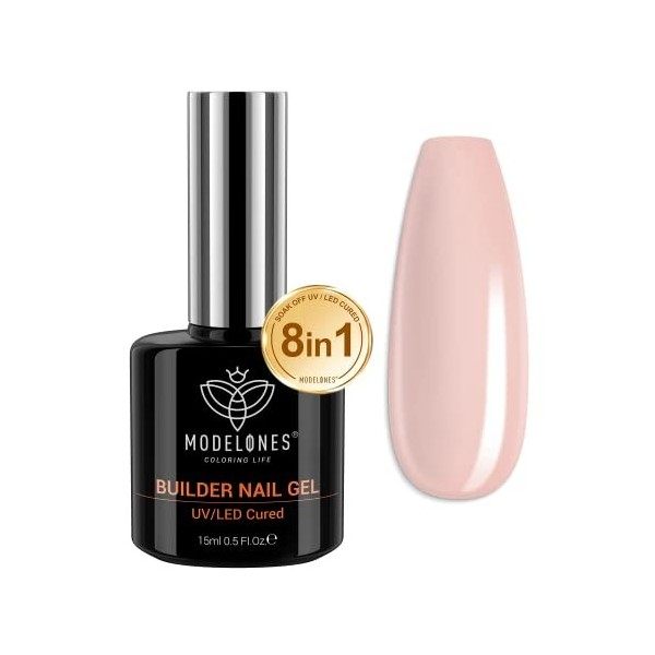 modelones Builder Gel, 8-in-1 Gel Construction Ongle UV,Gel pose Americaine, Gummy Base Pose Americaine, Colle Faux Ongles, R