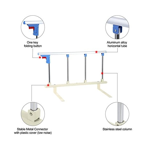 Barre de sécurité latérale - Poignée dassistance pour handicap - Chevet pliable pour personnes âgées, personnes âgées, adult