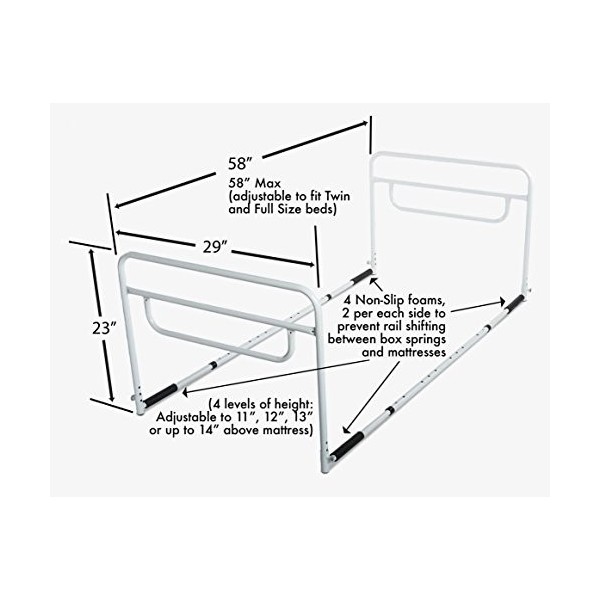 RMS Rail De Lit Double - Rail DAide Au Lit Réglable En Hauteur, Main Courante Côté Lit - Convient Aux Lits Doubles Et Jumeau