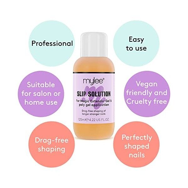 Mylee Slip Solution Polymer Gel 125ml - Construction Polymer Gel, Ongles et Extensions UV LED, Solution Liquide dAlcool Isop