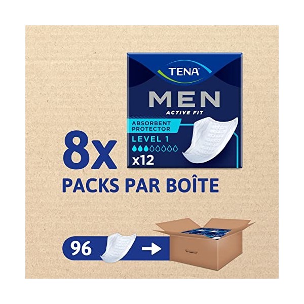 TENA Men Protections Absorbantes Niveau 1 Incontinence Homme - Pour Fuites Urinaires Légères - 96 Protections Pack 1 mois 1