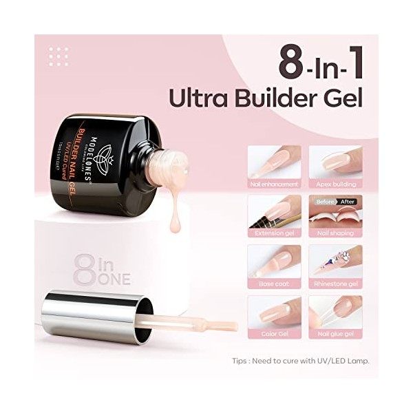 modelones Gel Construction Ongle UV, 8-in-1 Builder Gel,Gummy Base pose Americaine, Ongle de renforcement, LED Ongles forts e