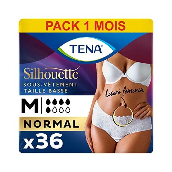 TENA Silhouette Normal Taille Basse - Sous-vêtements Absorbants Jetables Incontinence Femme - Post-accouchement - Pour Fuites