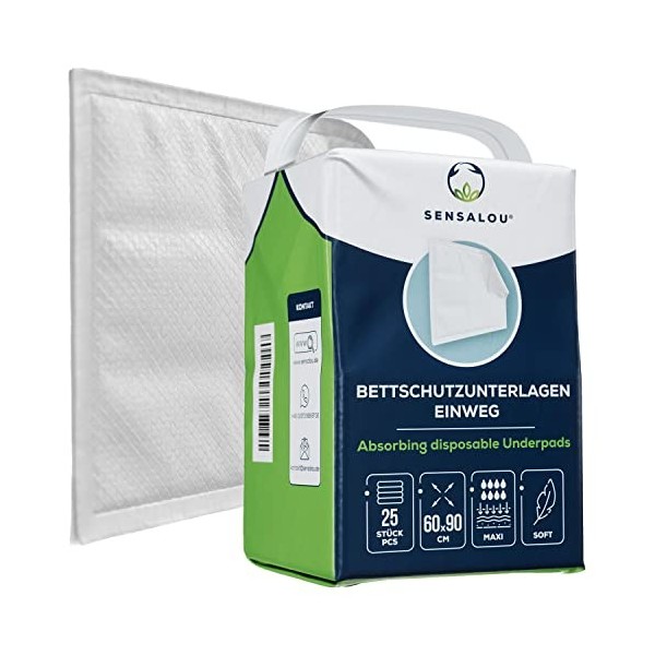Sensalou Lot de 50 alèses jetables pour lit dincontinence - Pour lhôpital - Imperméable - Pour homme et femme - 60 x 90 cm
