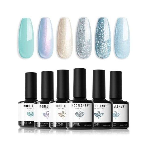 modelones Top Coat Semi Permanent et 4 en 1 Colle Faux Ongles et Nail Prep Set,Kit Vernis Semi Permanent, pour Des Extensions